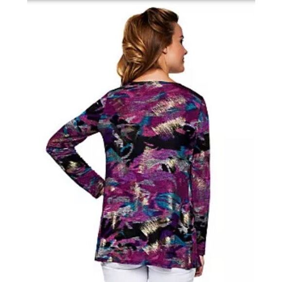 George Simonton Womens 3X Brown Multi Abstract Print Drape Front Cardigan with H - Picture 3 of 5